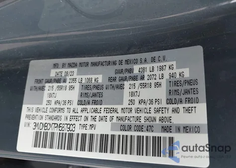 2023 Mazda Cx-30 2.5 S Carbon Edition from USA, damaged, VIN 3MVDMBCM7PM587903